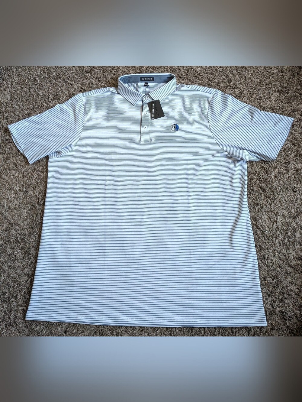 NWT Asher NBA Dallas Mavs UPF 50+ Athletic Striped Polo Shirt Men's XXL